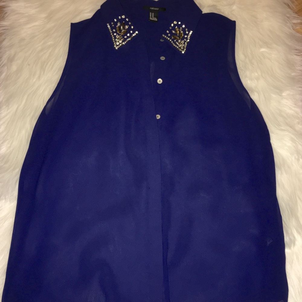 Embellished sheer sleeveless blouse